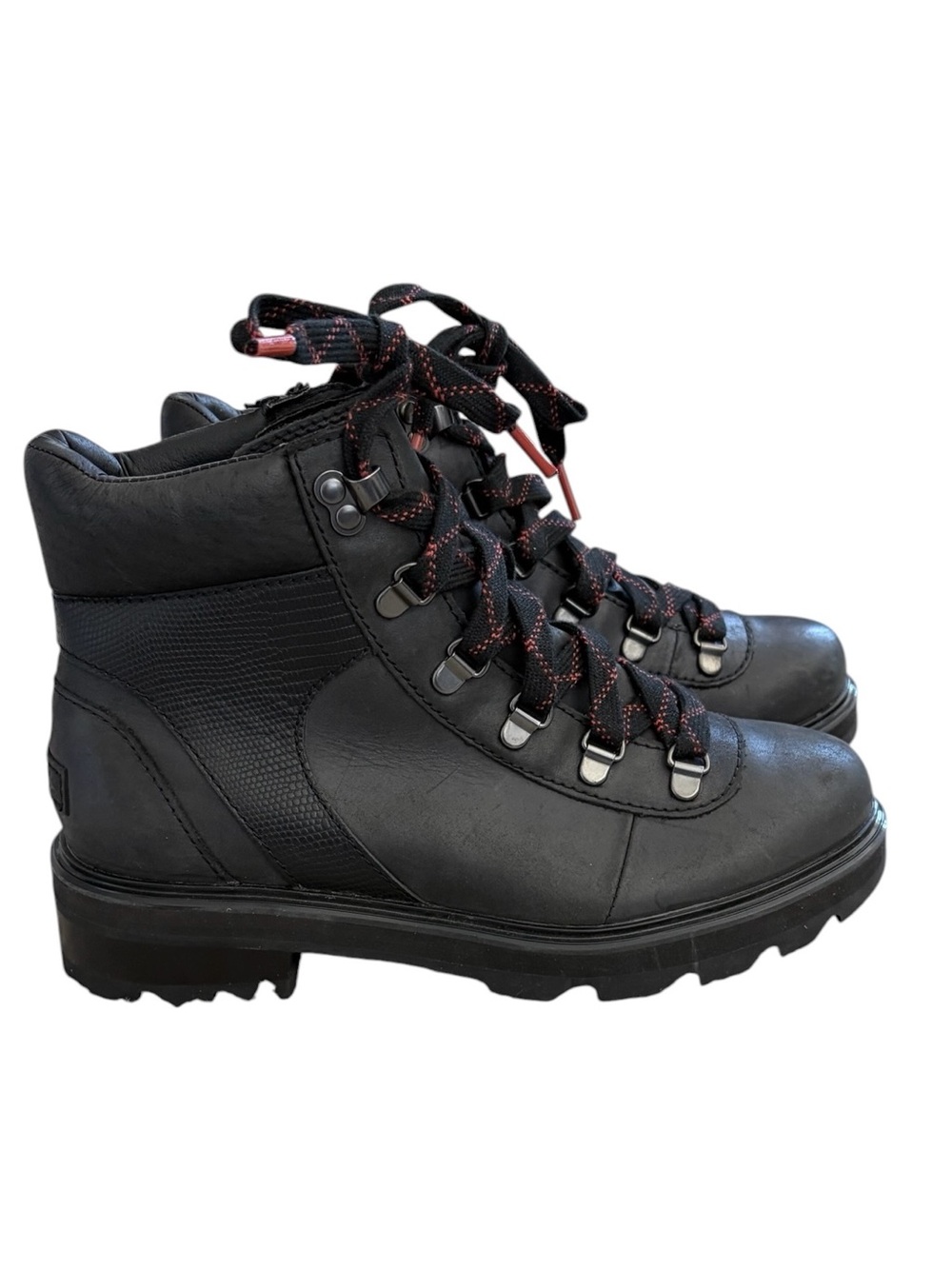 SOREL Womens Lennox Lace-Up Waterproof Hiking Boot US 7.5 Black/Warp Red